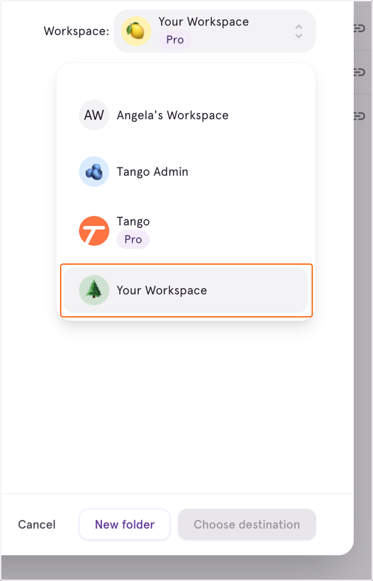 Scroll to find the Workspace you want to move this Tango to