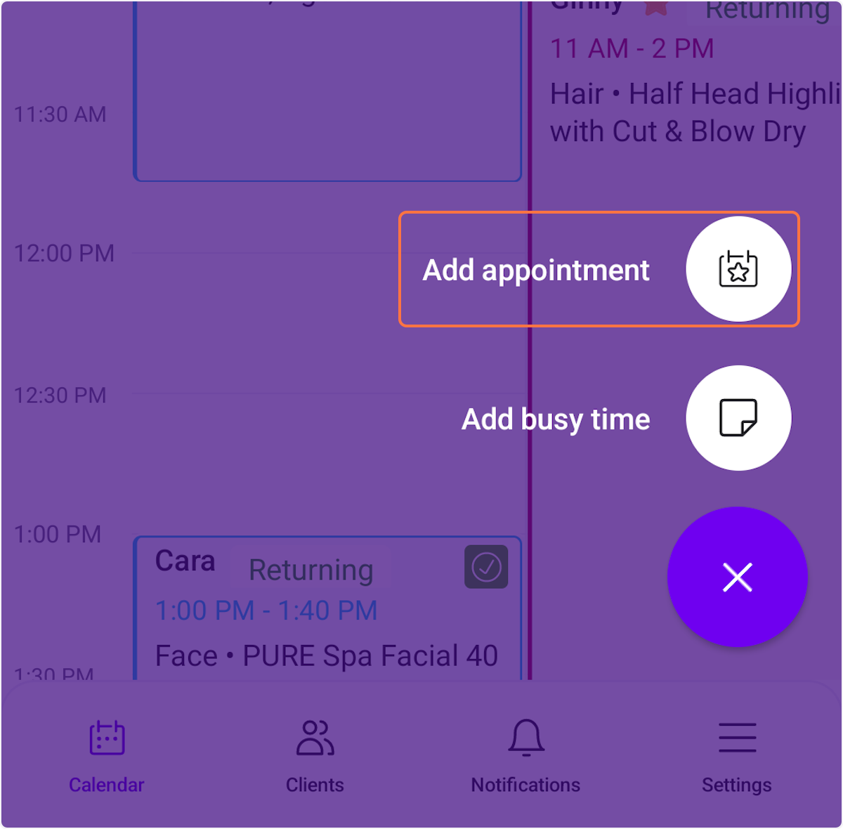 Tap the "Add appointment" button.