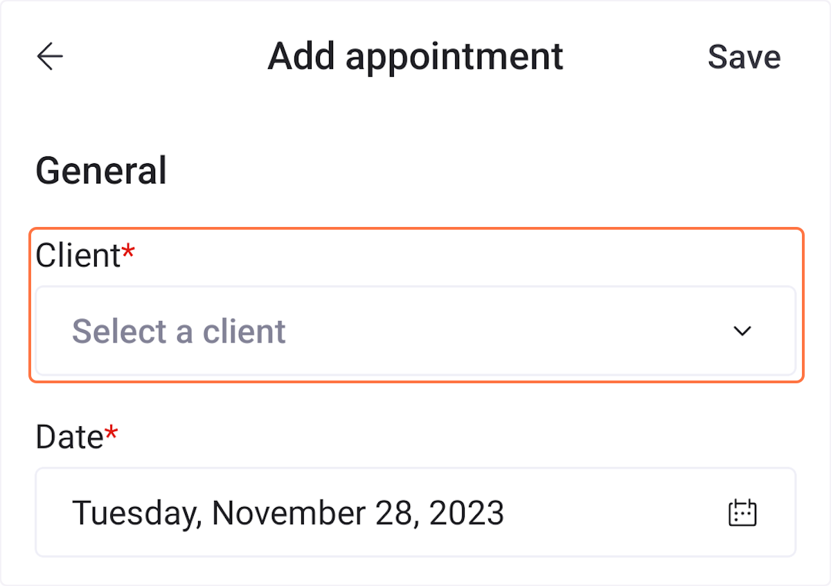 Tap the "Select a client field".