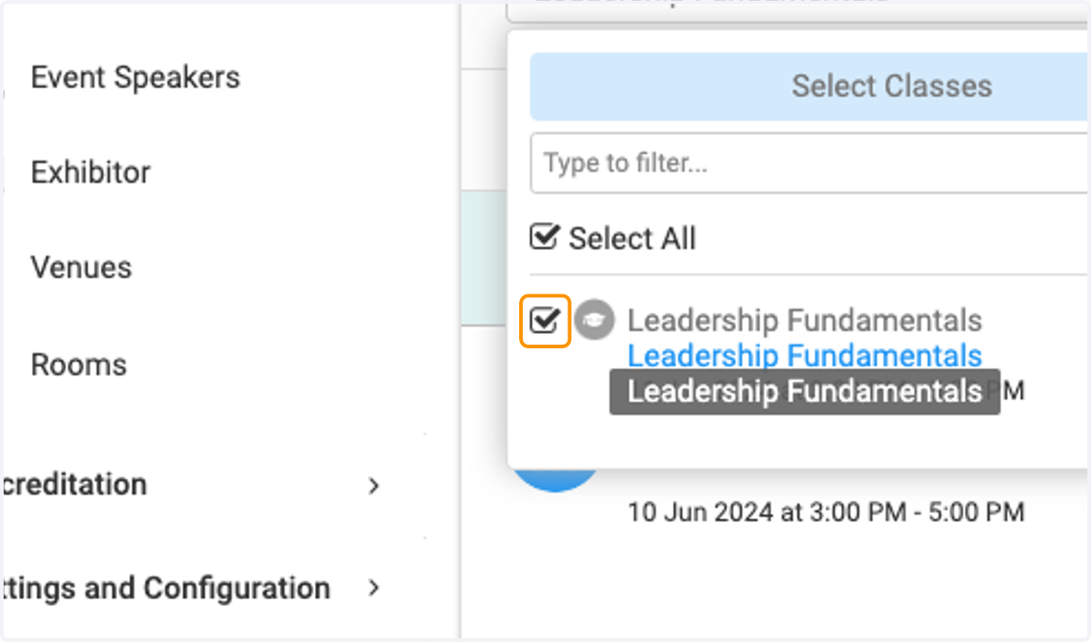 Click on Classes and select from the list