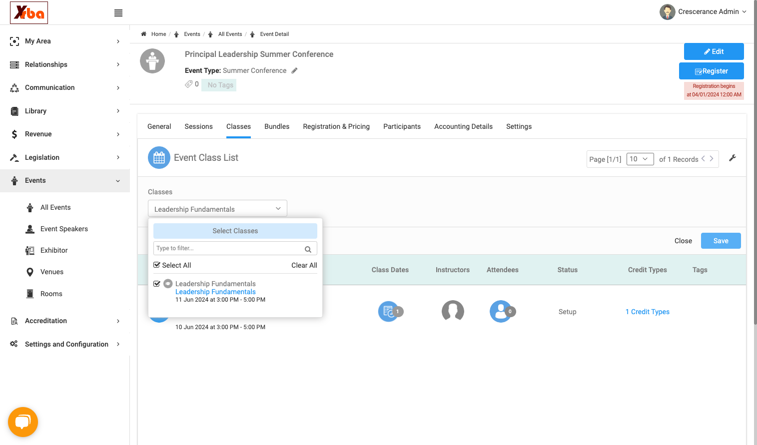 Click on Classes and select from the list