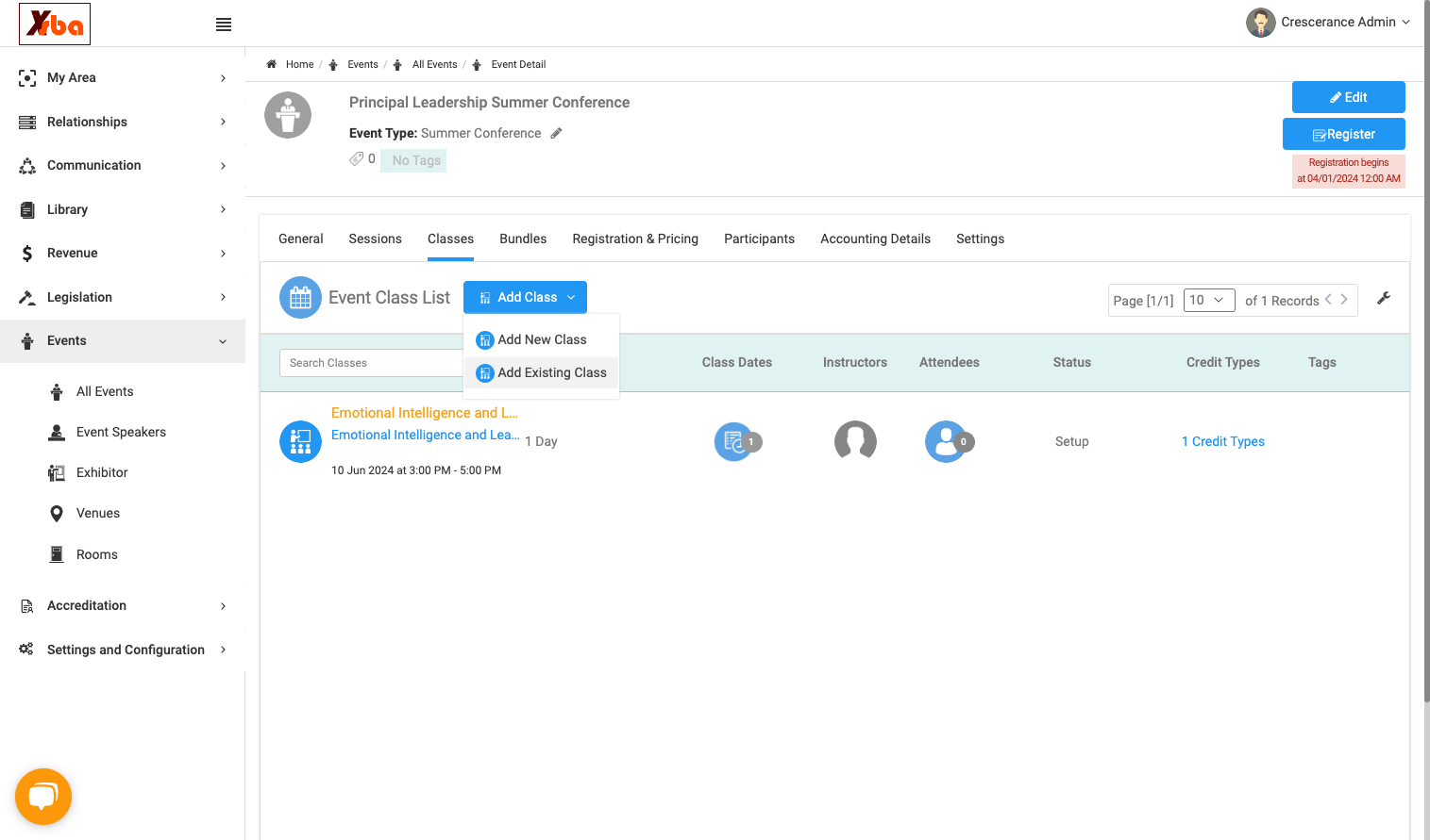 Click on Add Existing Class