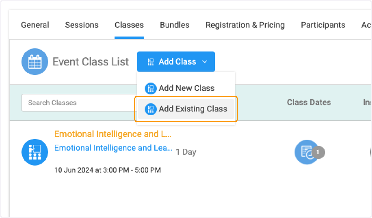 Click on Add Existing Class