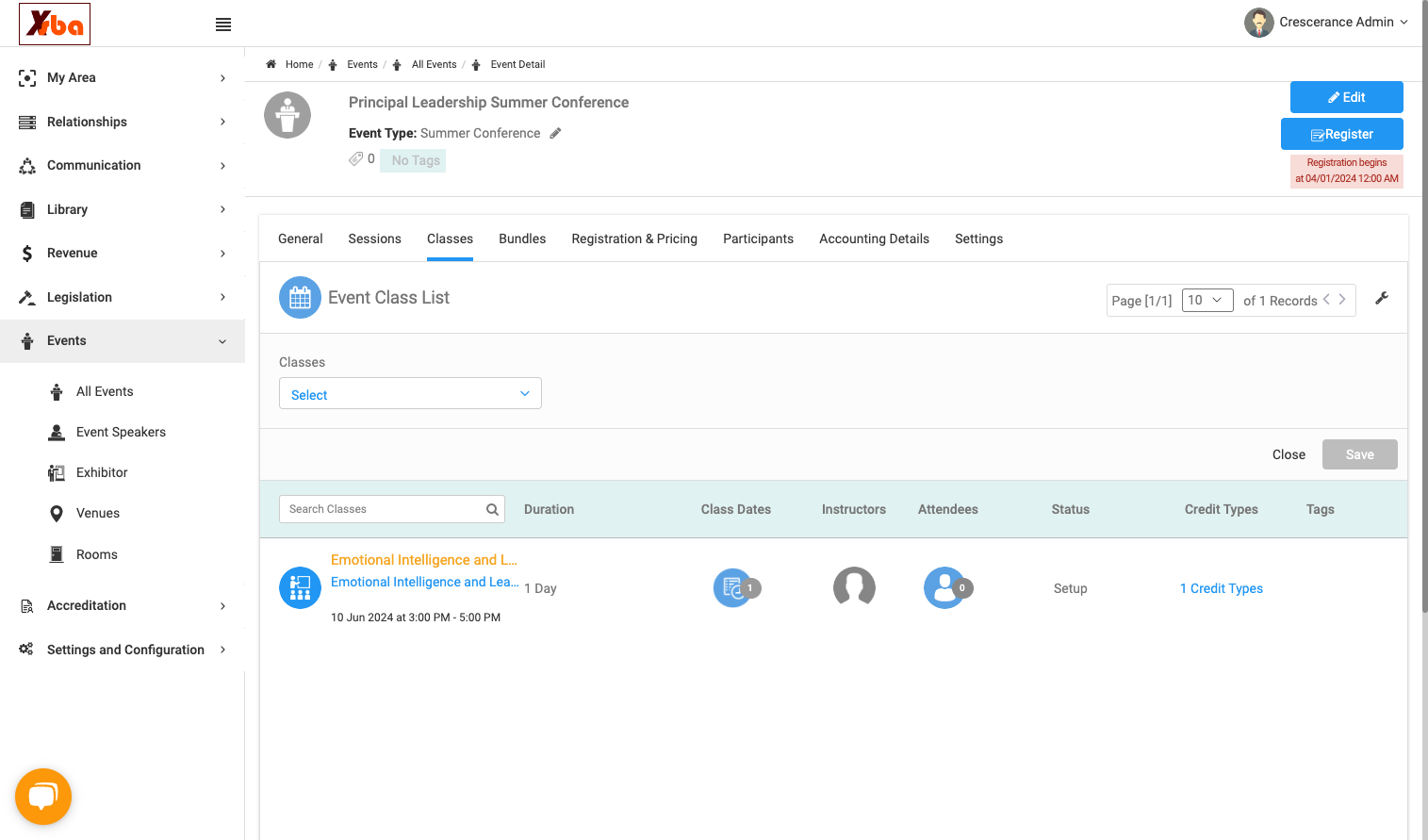 Click on Classes and select from the list