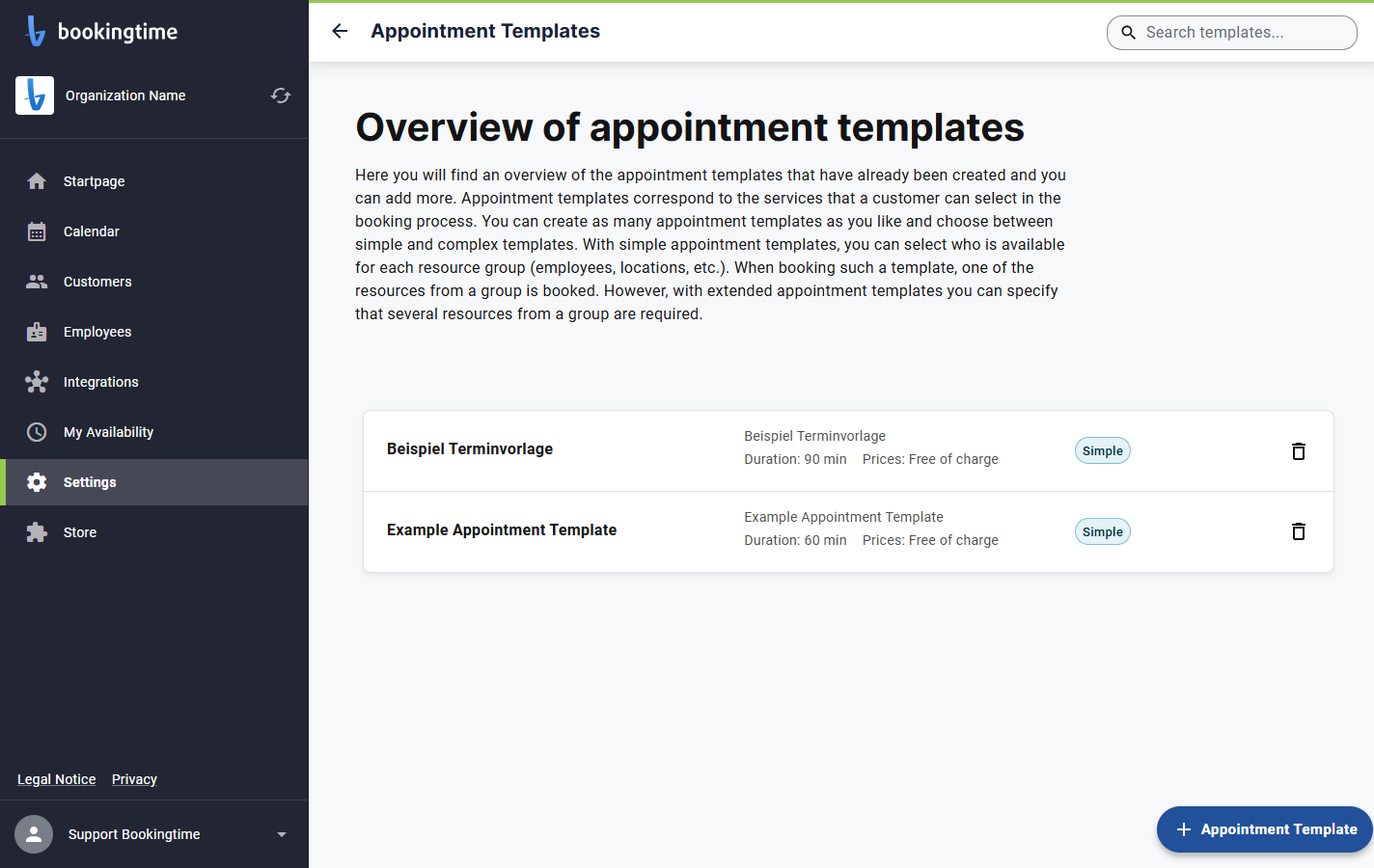 Click on Appointment Template