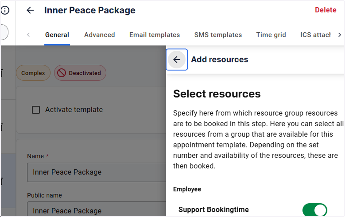 Click on the arrow and close the booking step menu.