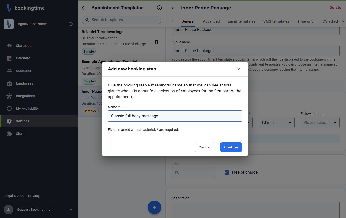 Enter the name of the booking step