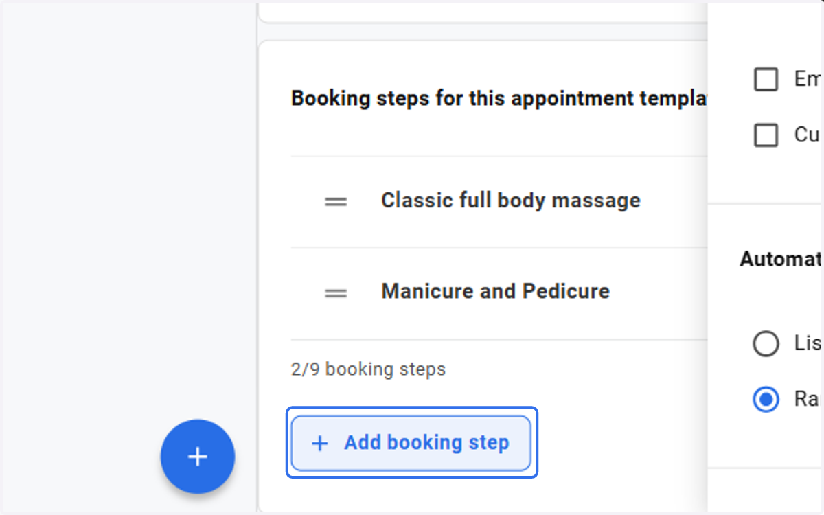 Click on Add booking step
