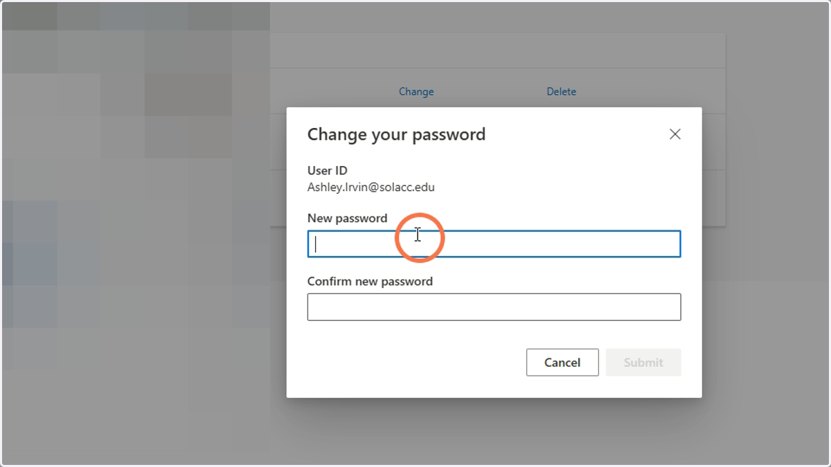 Enter your new password in both blanks. Click Submit when you're done.