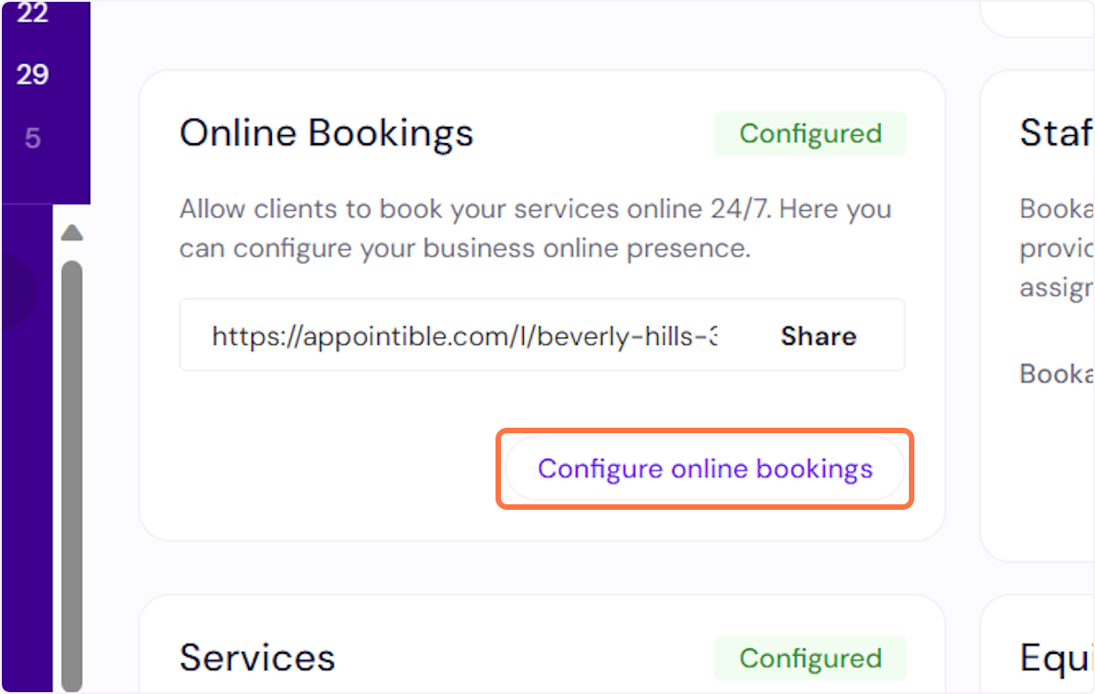 Configure online bookings