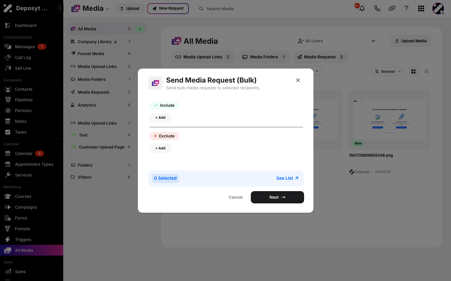 Step 4: A pop-up will appear where you can specify what to include and what to exclude.