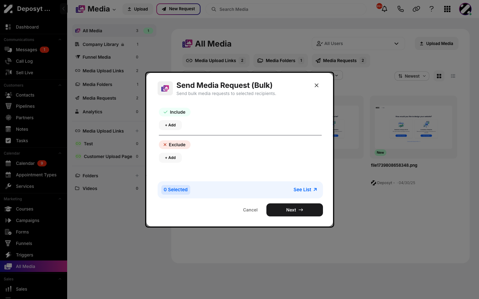 Step 4: A pop-up will appear where you can specify what to include and what to exclude.