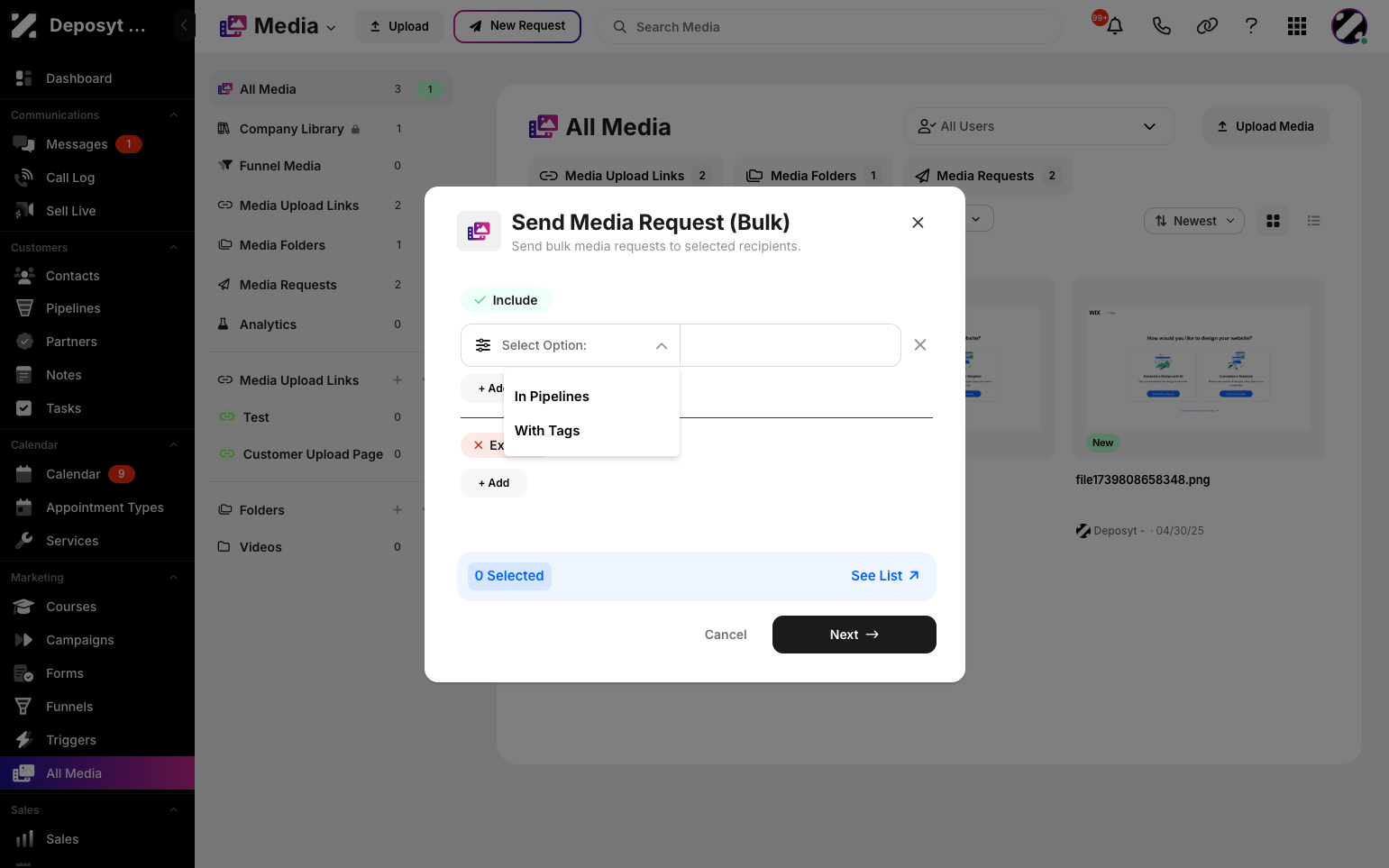 Step 5: We can select an option that is in a pipeline or with tags.
