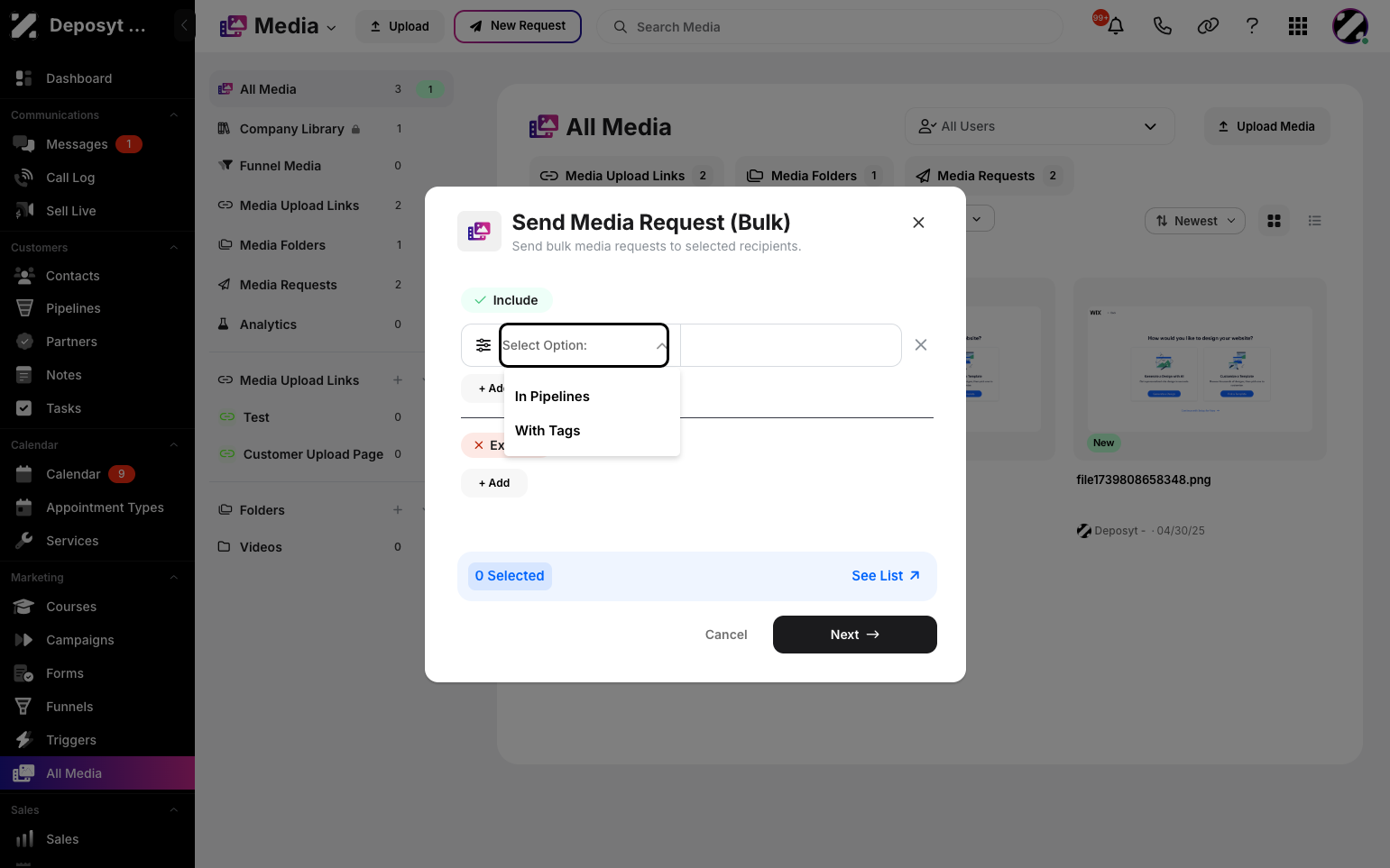 Step 5: We can select an option that is in a pipeline or with tags.