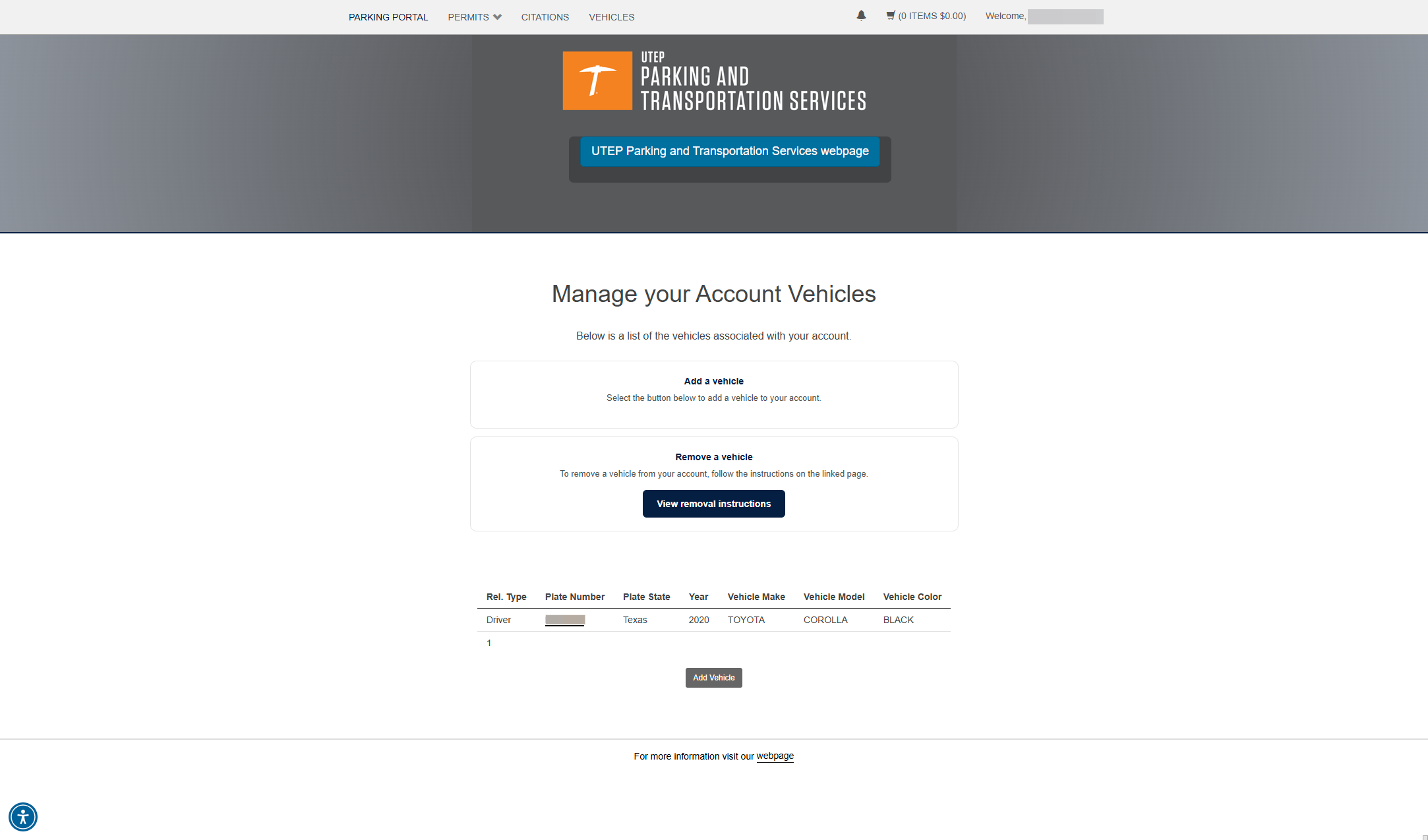 To edit an existing vehicle, click on the Plate Number