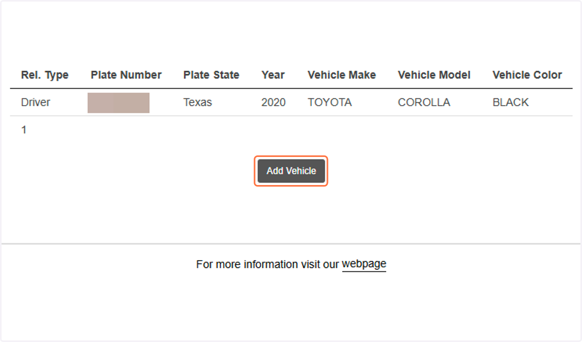 To add a new vehicle, click on Add Vehicle