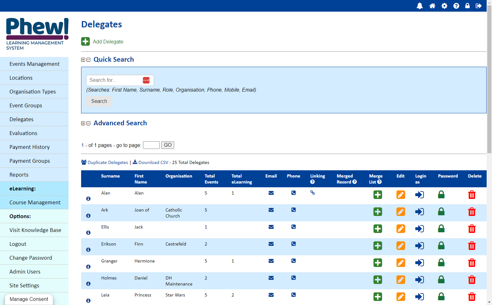 Go to the Delegates page of the Admin area of the LMS, and click the 'Duplicate Delegates' button