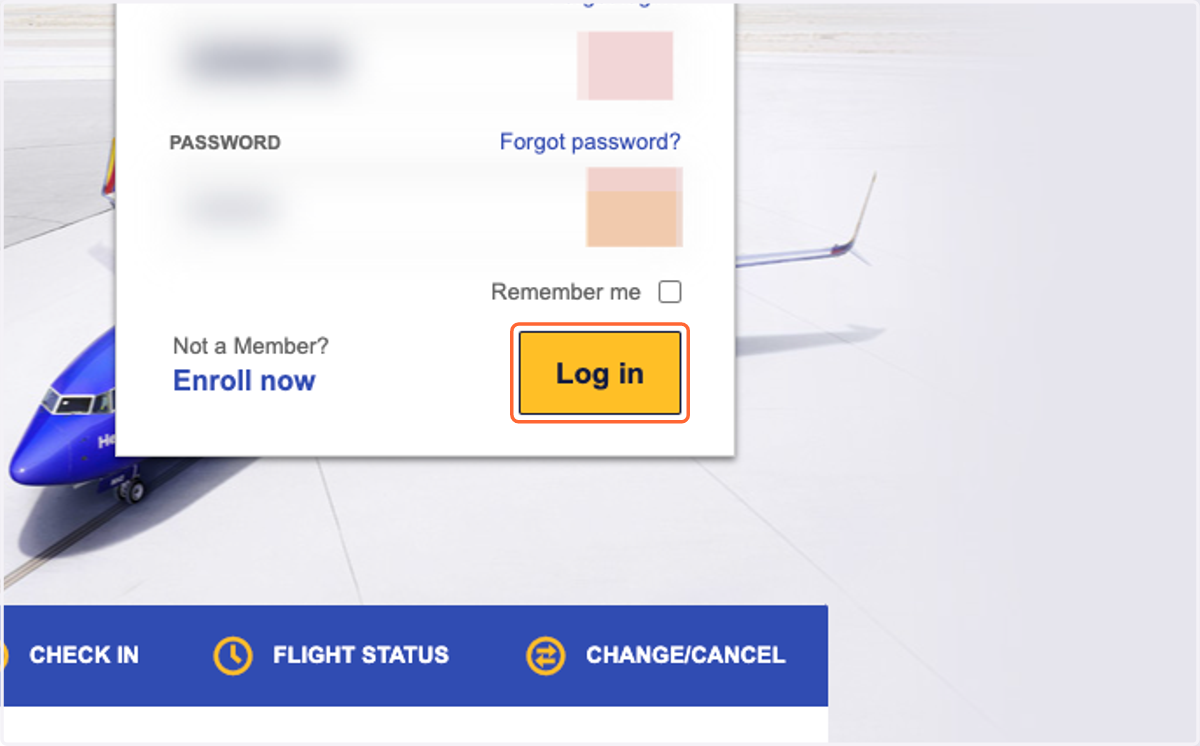 Enter your account info in the pop down box and click "Log In"