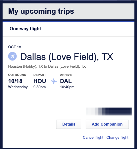 Find the relevant flight in the section "My Upcoming Trips"