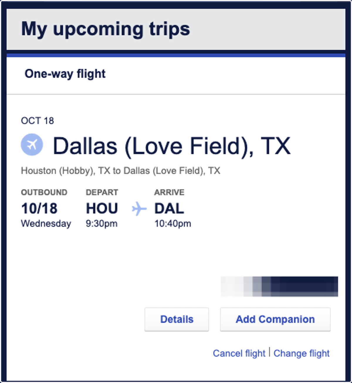 Find the relevant flight in the section "My Upcoming Trips"