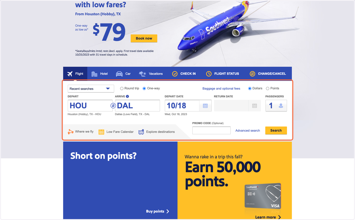 Enter your search details in the box on the home page