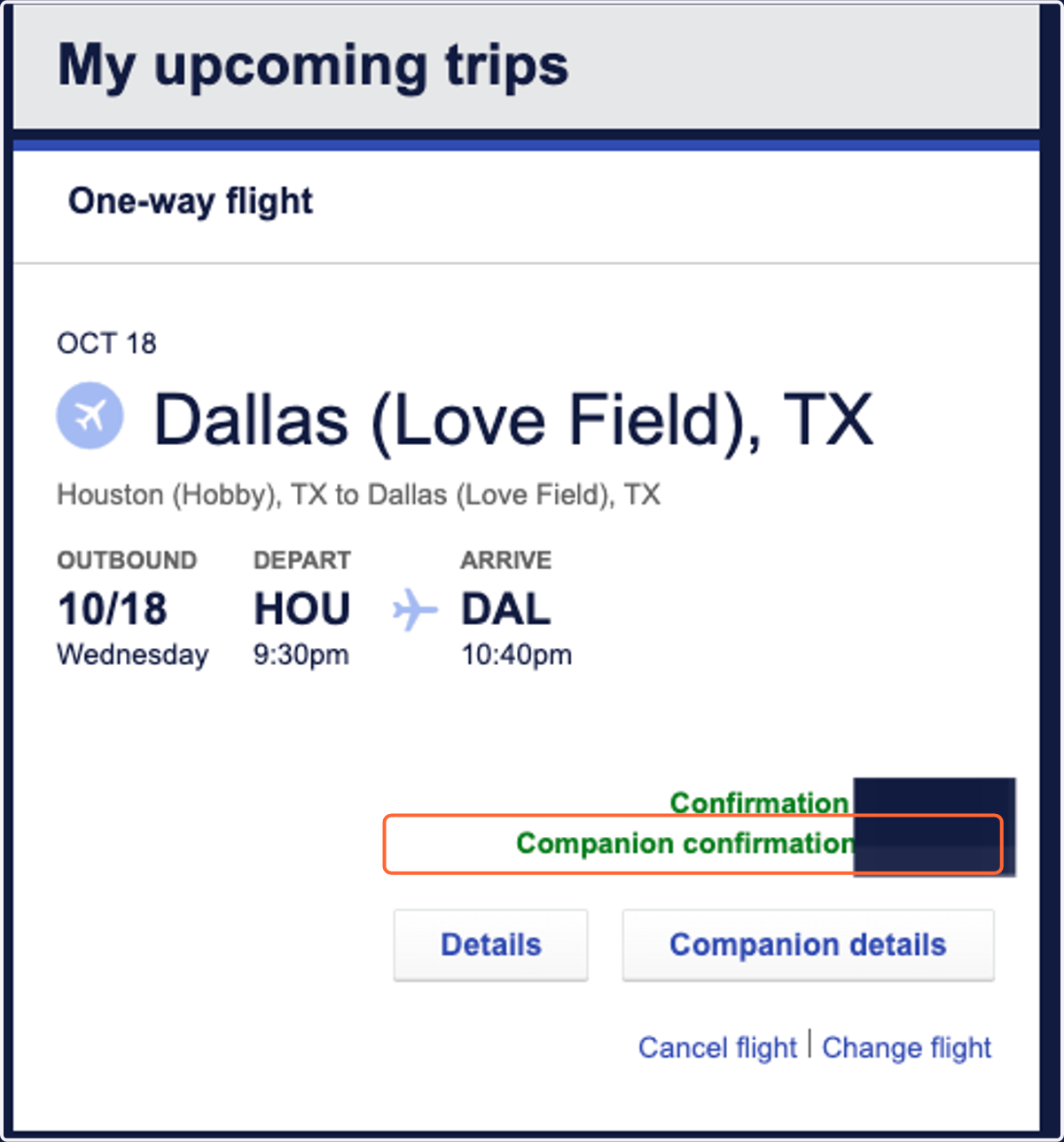 You will see your Companion's confirmation number attached!