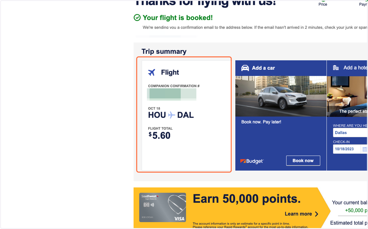 Your Companion Ticket is now Booked!