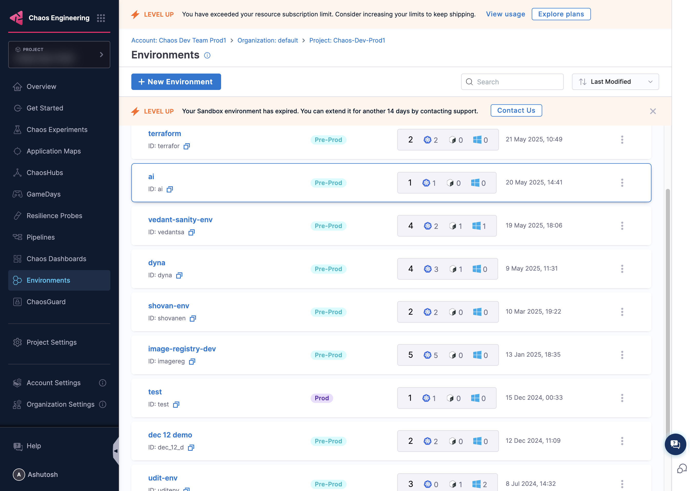 A. Click on Environments B. Click on ID: ai…