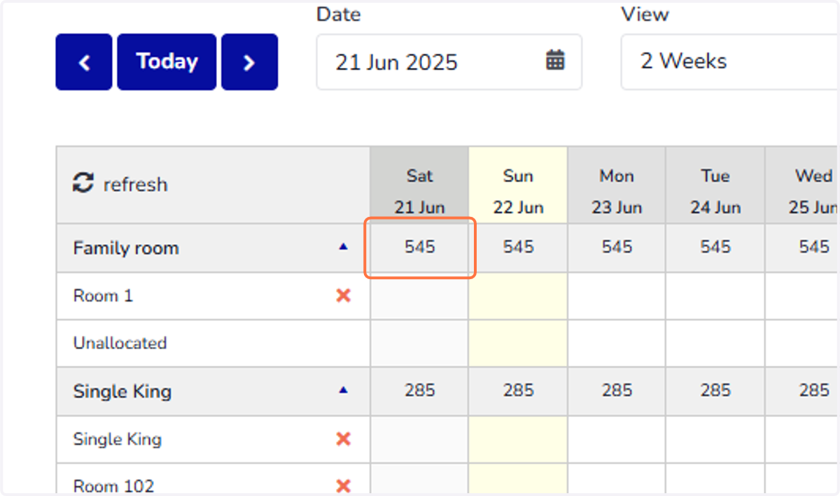 The room rates now appear on the Calendar