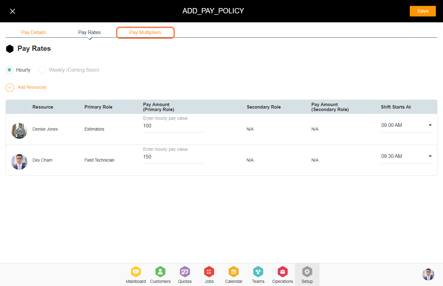 Click on Pay Multipliers