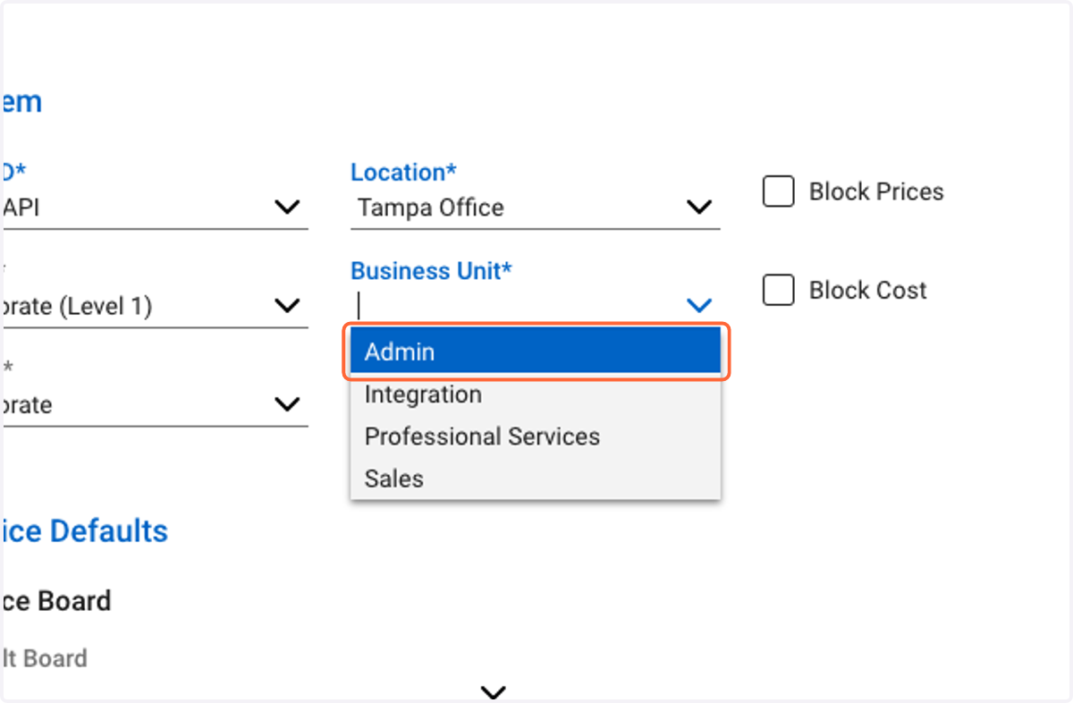 Select an appropriate Business Unit