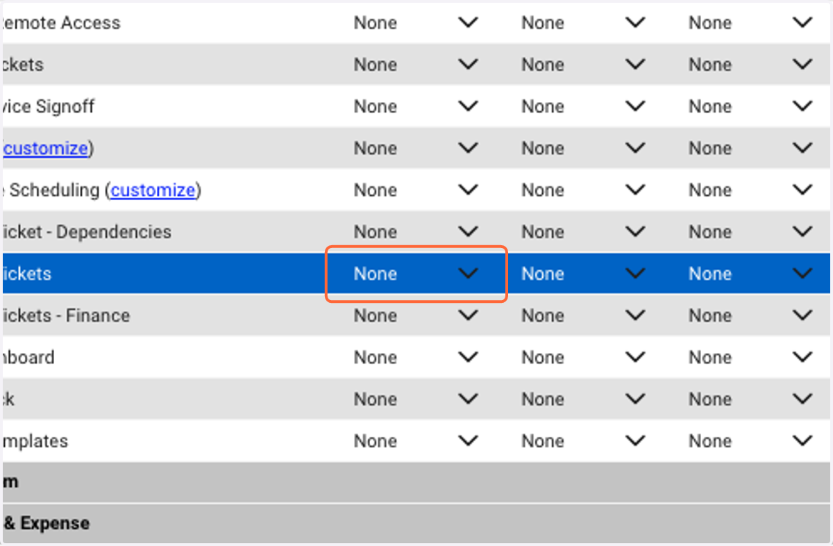 Select "All" for Service Tickets Add Level