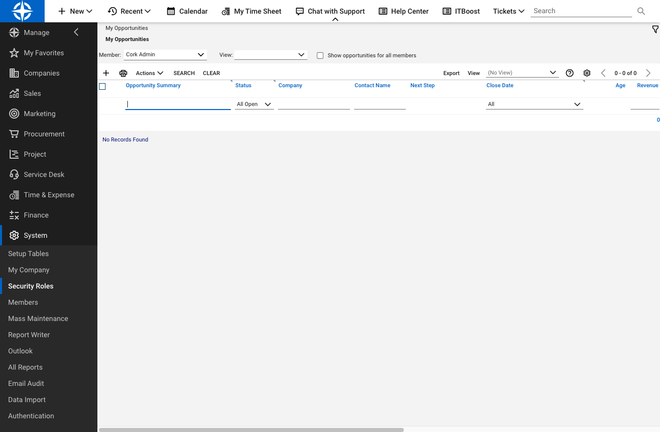 Click on Security Roles