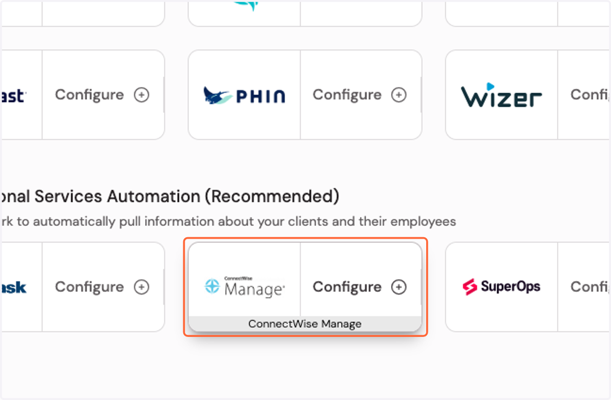 Click on Configure ConnectWise Manage integration…