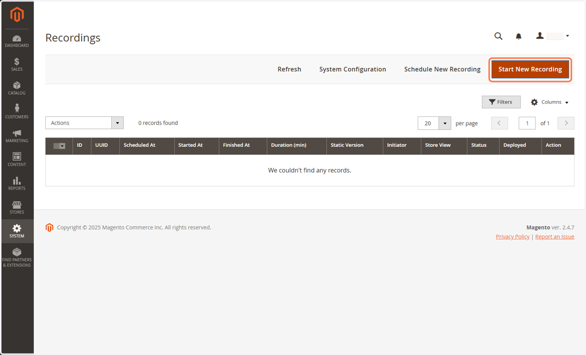 Click on Start New Recording