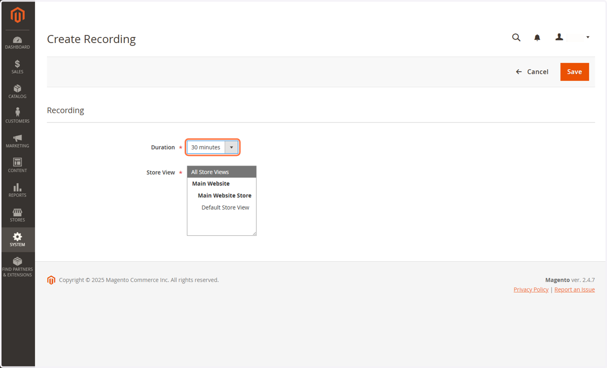 You can choose how long your want your recording to run