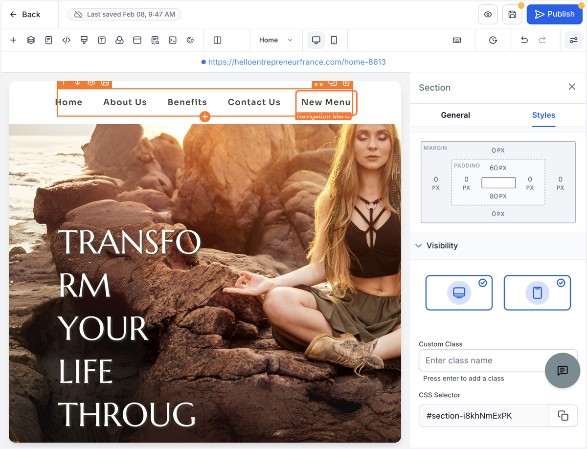Klik på den orange ramme i din menu