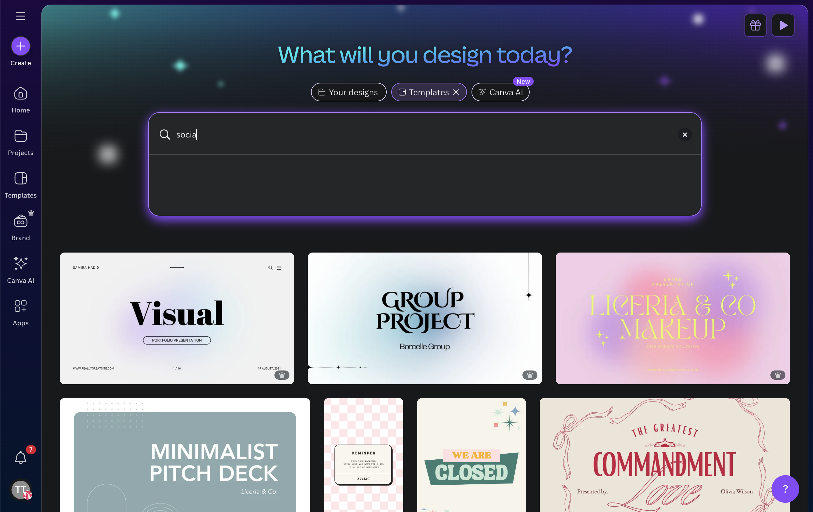 Type "social media" (Whatever you need a template for)