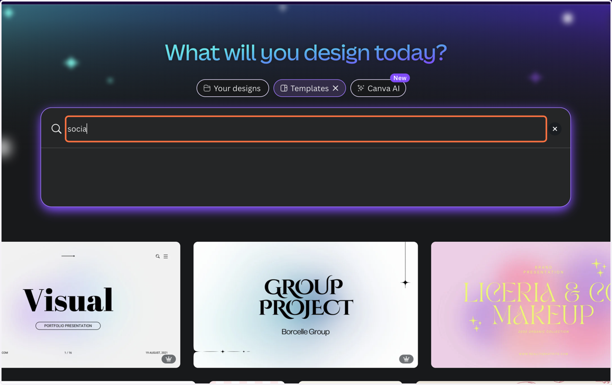 Type "social media" (Whatever you need a template for)