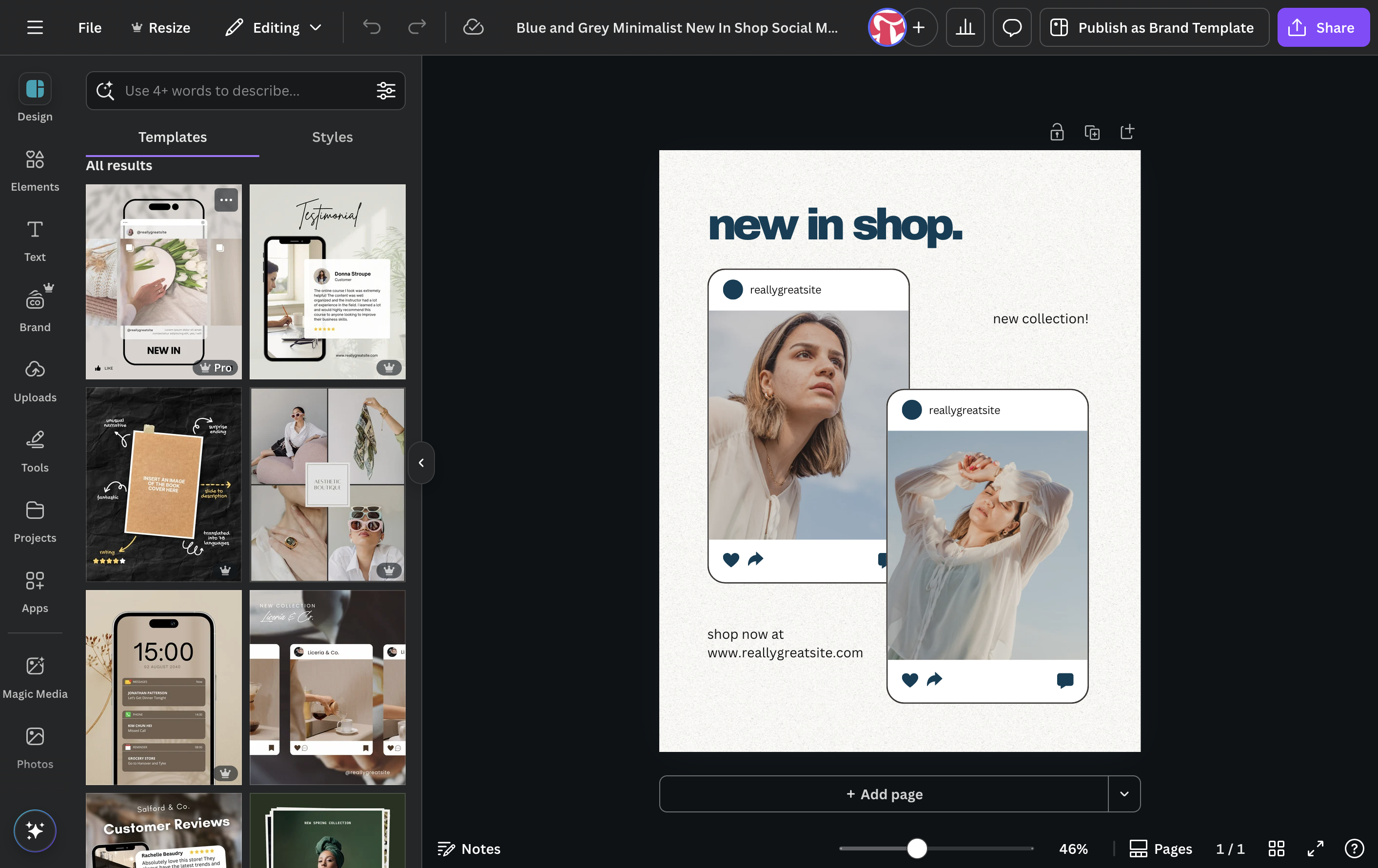Click on Open template item page and browse