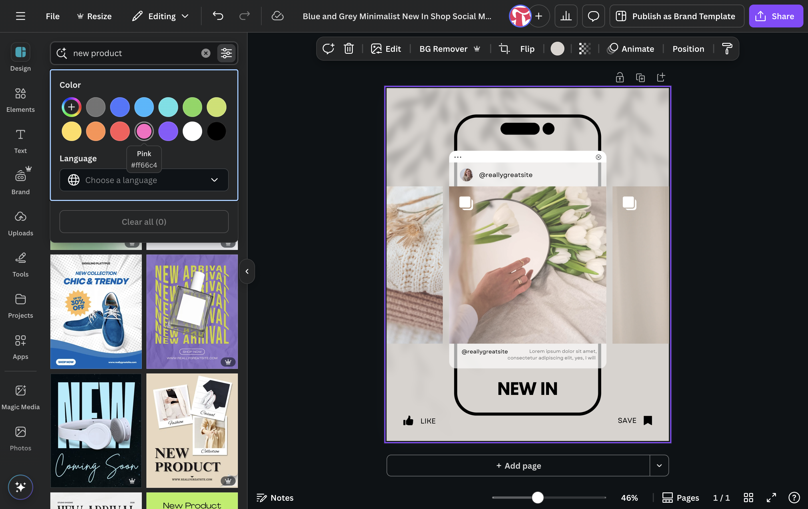 Click on the color of templates you want to see
