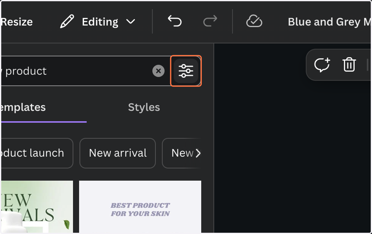 Click on Show filters