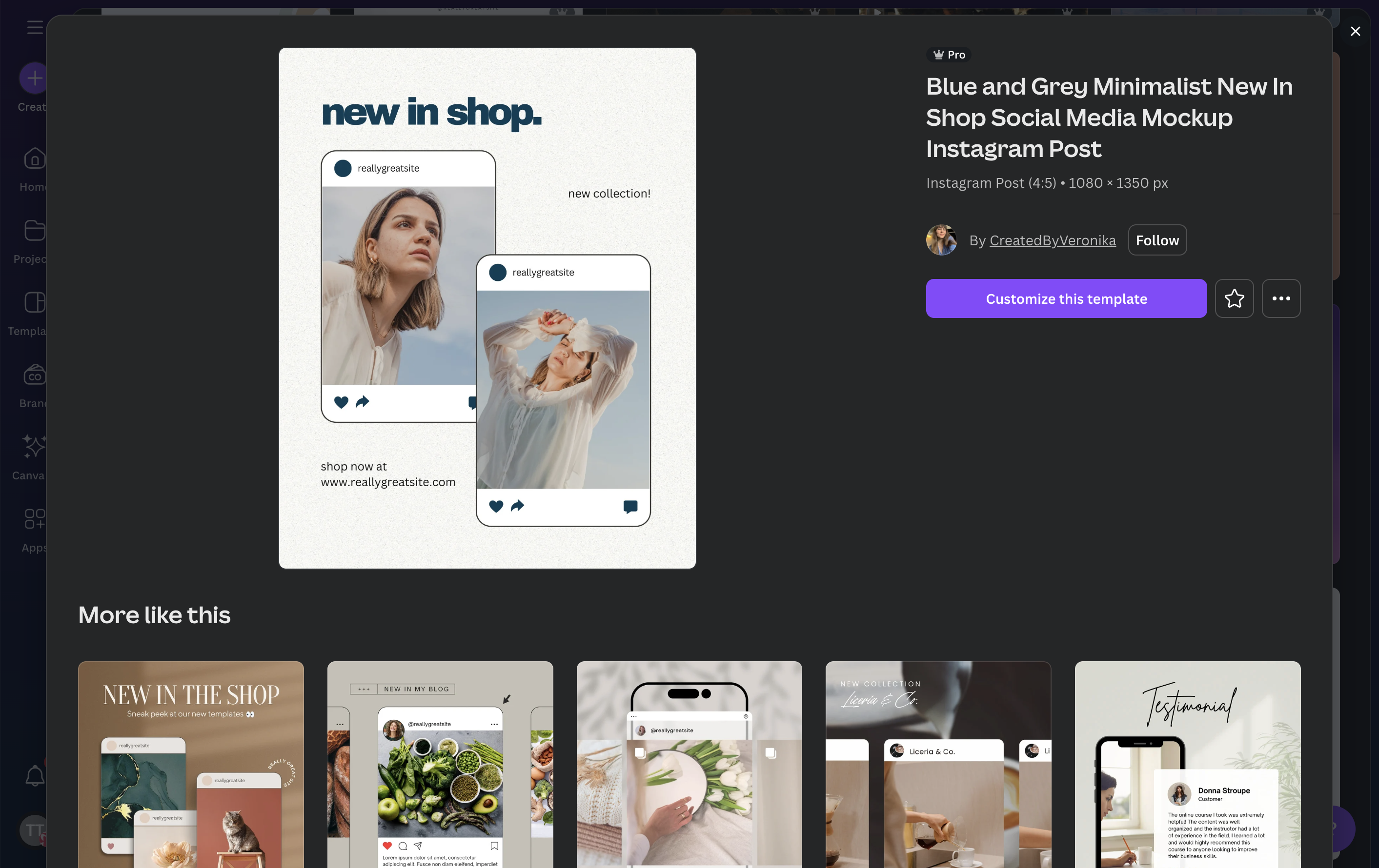 Click on Customize this template to customize selected template