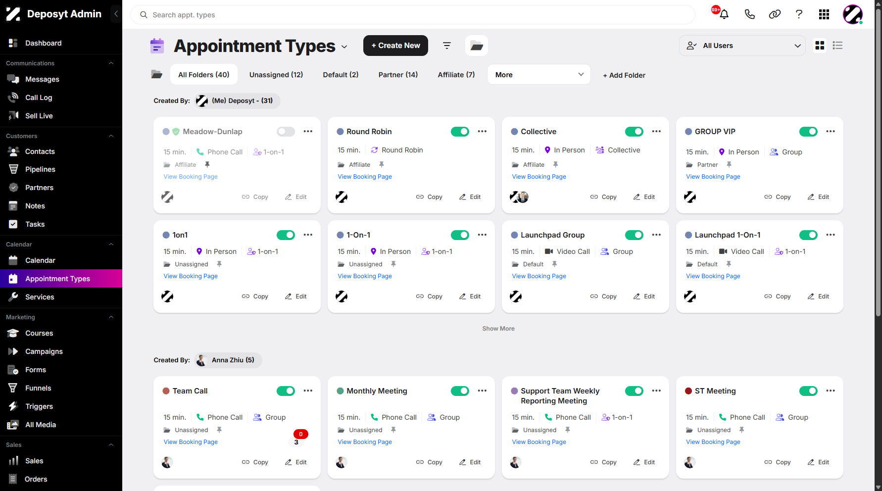 Step 6: You are now taken to the Appointment Types section. This feature allows users to quickly navigate between sections.