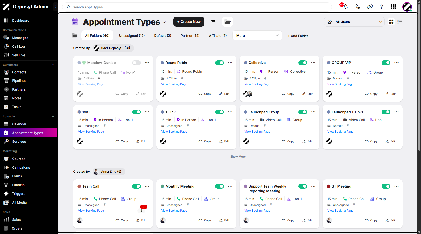 Step 6: You are now taken to the Appointment Types section. This feature allows users to quickly navigate between sections.