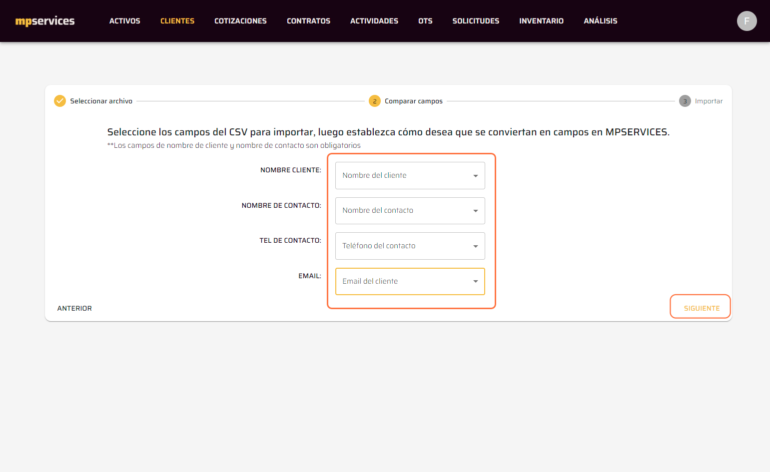 Click on Nombre del cliente