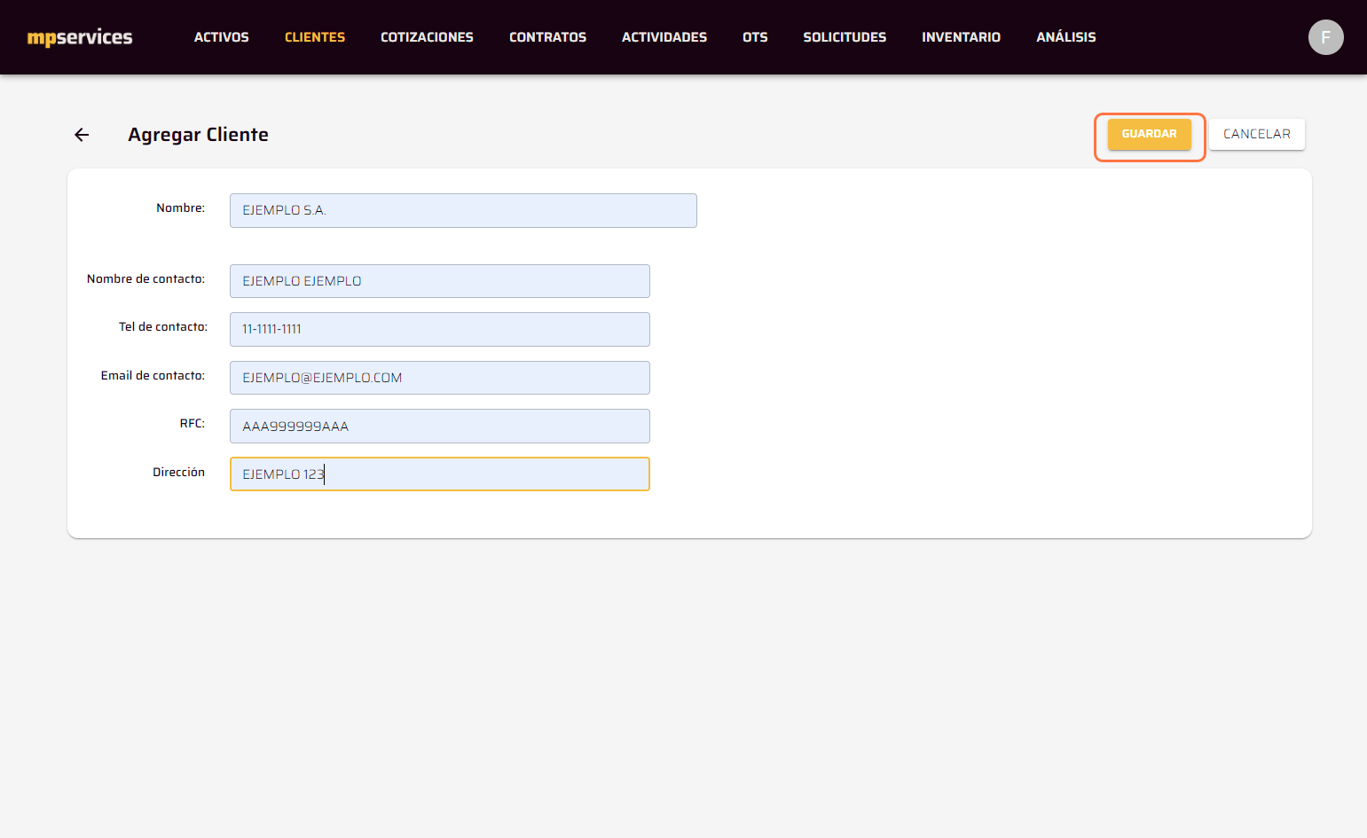 Click on Agregar Cliente