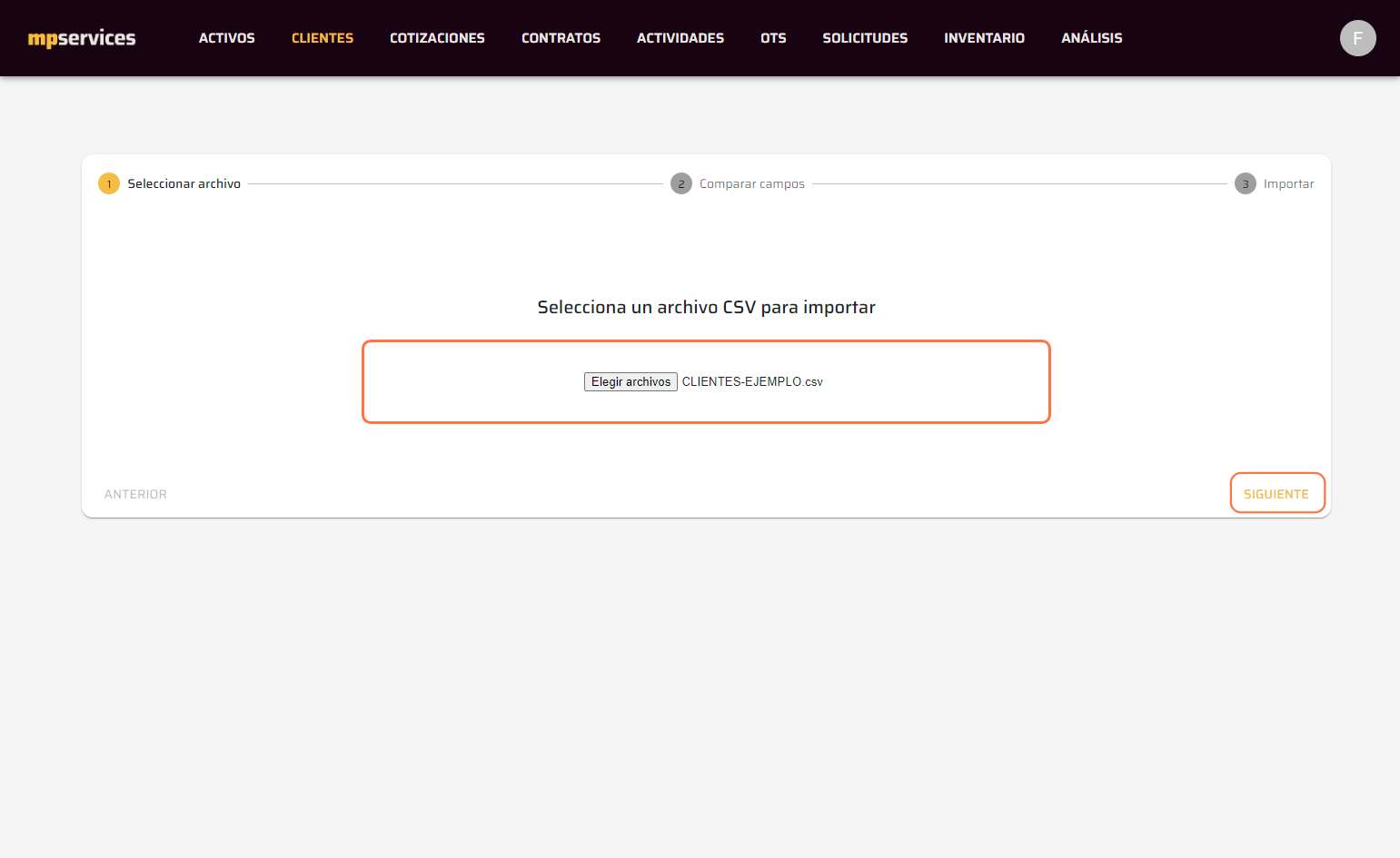 Click on Selecciona un archivo CSV para importar