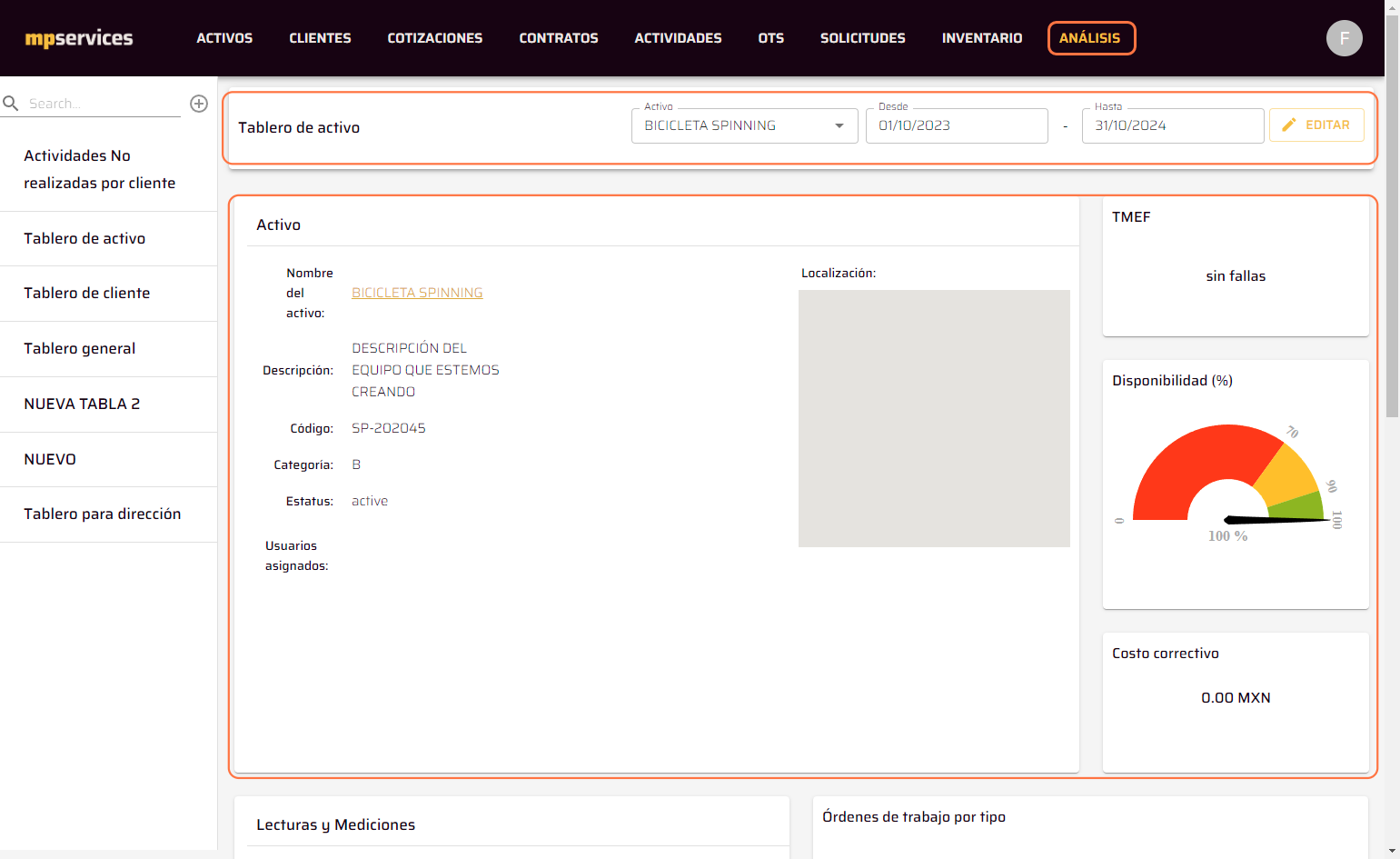 Click on Tablero de activo