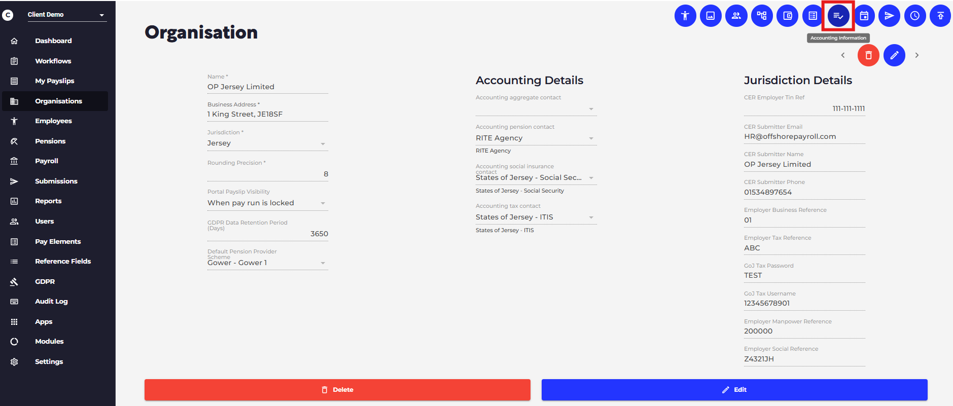 Select the Accounting Information